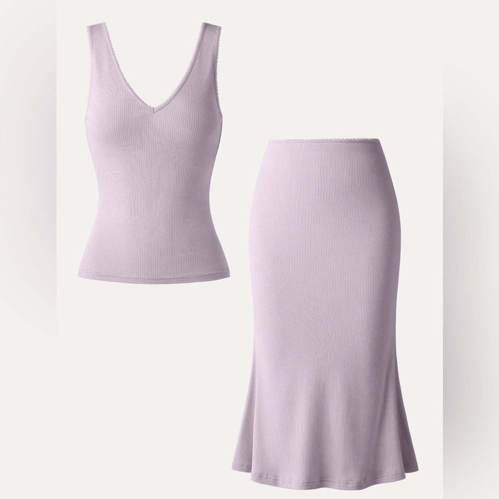 OGL Plantive V-neck trimming tank and mermaid trimming skirt 2 piece set